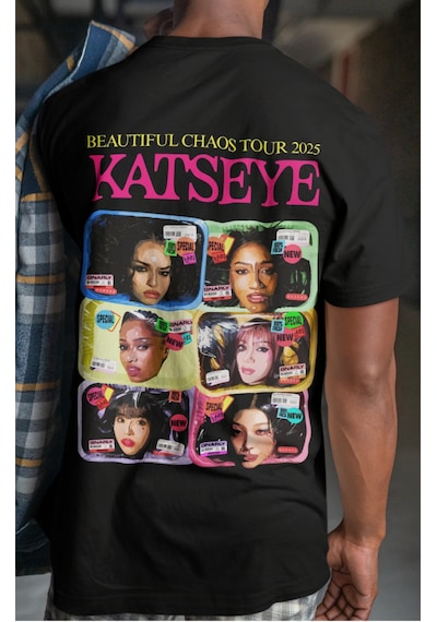 Sevbano Katseye Kpop Müzik Grubu Sırt Baskılı Unisex Oversize Tişört Siyah