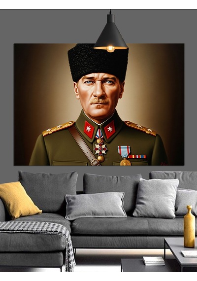 Mustafa Kemal Paşa Portresi Dekoratif Kanvas - Mdf Ahşap Tablo