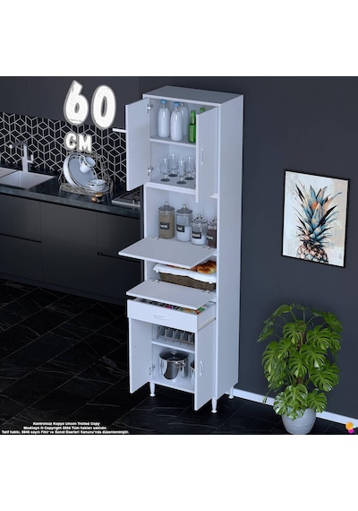 Modilayn Ece Kapaklı Çekmeceli Çok Amaçlı Kiler Dolabı - Mutfak Ve Kahve Köşesi 60 Cm Beyaz Modilayn Ece Kapaklı Çekmeceli Çok Amaçlı Kiler Dolabı - Mutfak Ve Kahve Köşesi 60 Cm Beyaz