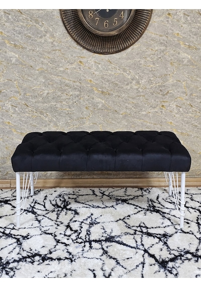 Zafir Beyaz Boyalı Tel Ayaklı 90 Cm Puf Bench - Puf - Bench - Kasalı Oturak - Oturak - Yatak Ucu Puf Siyah