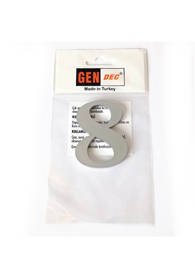 Gendec Kapı Numarası 7Cm No:8 Metalik Gri Kendinden Yapışkanlı Nu