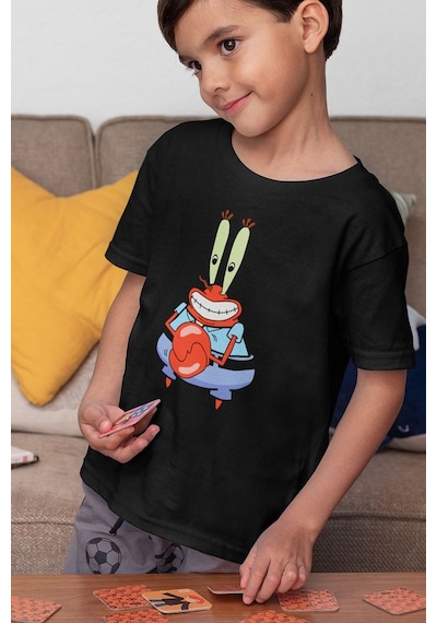 Sevbano Unisex Patrick Baskılı Süngerbob Çizgi Film Çocuk Tişört 1-12 Ya Siyah
