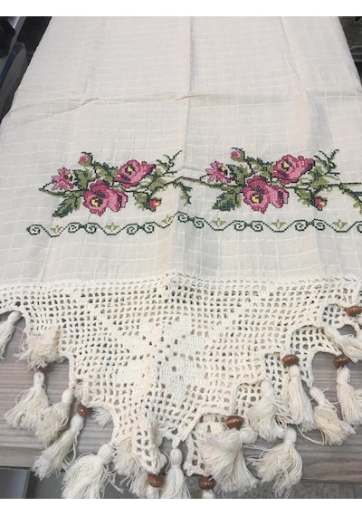 Bodrum Buldan Keten Kumaş Kanaviçeli Runner (60X150)