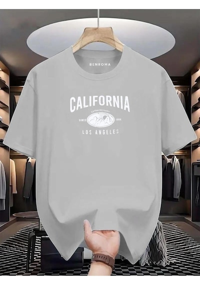 Calıfornıa Los Angeles Baskılı Oversize Tişört Gri