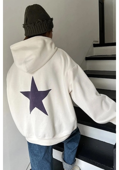 Unisex Star Baskılı Sweatshirt Beyaz