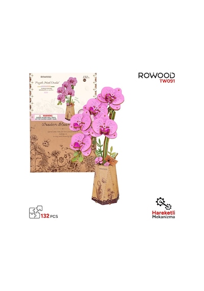 Rowood Tw091 Orkide Çiçeği Purple Moth Orchid Dıy Minyatür Maket Model Set Ahşap 3d Wooden Puzzle Model Kit Ahşap Maket Dekoratif Hobi Seti