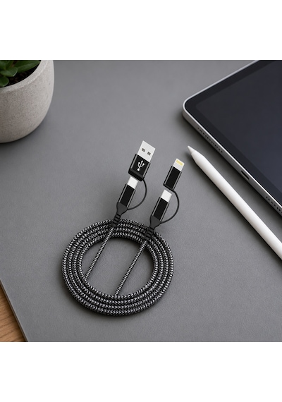 Hepu Hp-16 4in1 Çok Fonksiyonlu Hızlı Şarj Kablosu 60w Pd Destekli Type-c & Usb-a To Type-c & Lightning Dönüştürücülü Örgülü Kablo 1.2 Metre