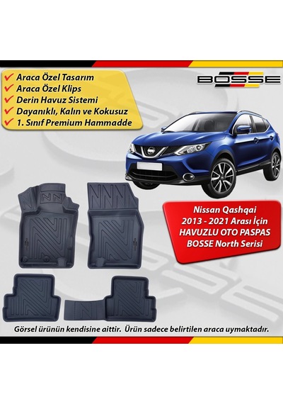 Nissan Qashqai Paspas Araca Özel 2013-2021 Derin Havuzlu Paspas Bosse North Serisi
