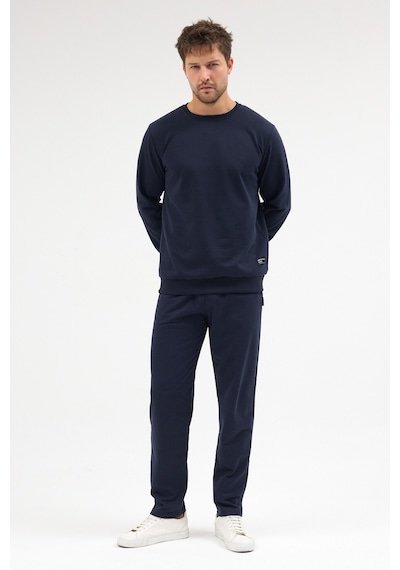 Mmetalic Lacivert Relaxed Fit Bisiklet Yaka Sweatshirt Düz Paça Erkek Eşofman Takımı Mtlce3847
