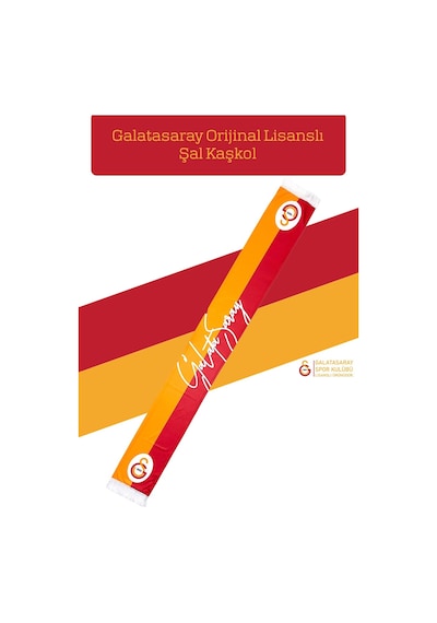 Galatasaray Lisanslı Çift Yön Baskılı Şal Kaşkol Atkı Aslan Baskılı Ahşap Kutulu Sarı - Kırmızı