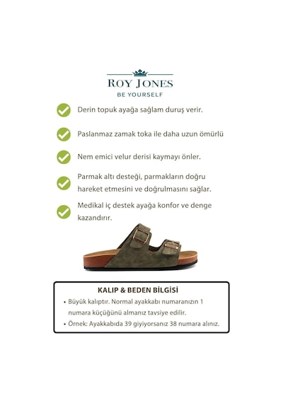 Roy Jones Unisex Yeşil Çift Toka Günlük Terlik 7001 Yeşil