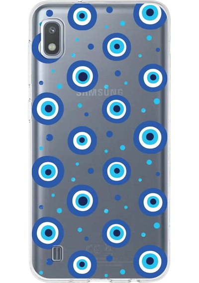 Samsung Galaxy A10 İle Uyumlu 1mm Slim Fit Nazar Boncuğu 1 Baskılı Şeffaf Kılıf Şeffaf