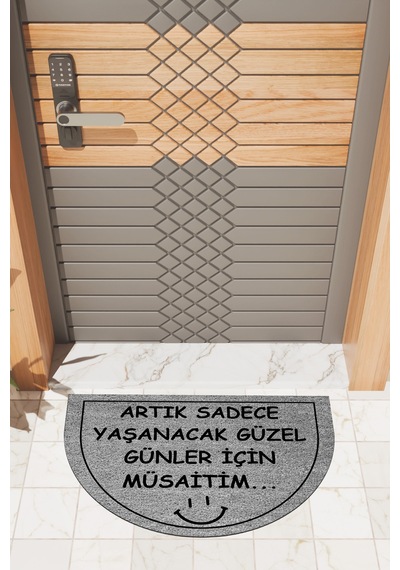 Rugmood Modern Dijital Paspas Gri Güzel Günler İçin Müsaitim Paspas - Kapı Önü Paspası