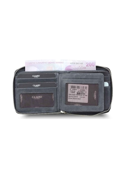 Guard Antik Siyah Hakiki Deri Tam Fermuarlı Yatay Mini Cüzdan // Grd260225wt1485 Diğer