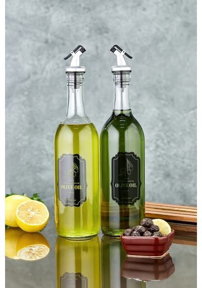 Cam Yağdanlık, Zeytinyağı Sıvı Yağ Şişesi 750 Ml - 2 Adet - Yeşil Açık Yeşil