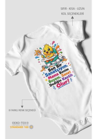 Morivokids Ben Bir Sanatçıyım Yazılı Kısa Kollu Bebek Body %100 Pamuk Beyaz
