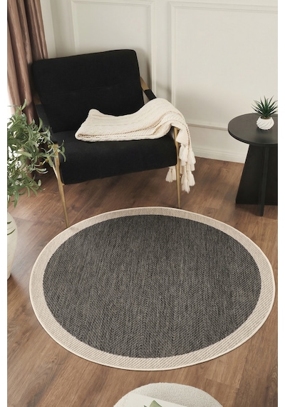 Sisalux 3089 Antrasit Sisal Yuvarlak Sisal Dokuma Jüt Kilim Hav Toz Vermez Mutfak Oturma Odası Halısı Antrasit