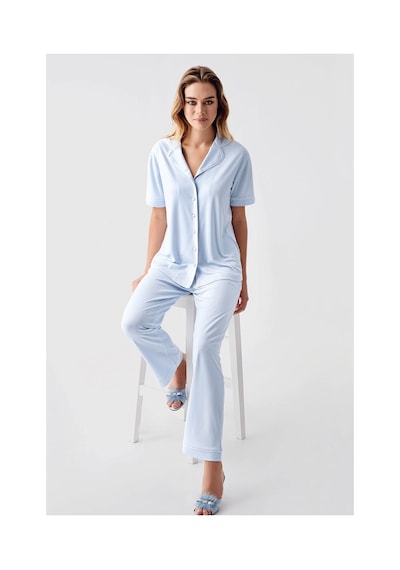 Moda Dua Freshness 324 Kadın 4'lü Sabahlıklı Şorlu Pijama Takımı mavi