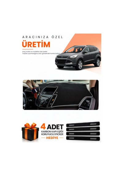 Ford Kuga 2013-2015 Uyumlu Torpido Koruma Örtüsü Oto Kılıfı - Siyah Gri