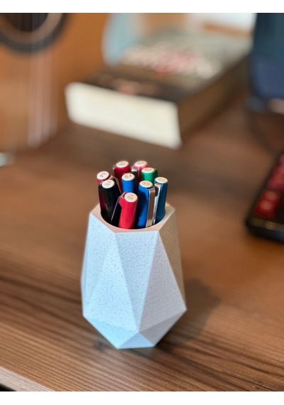Şık Ve Modern Kalemlik 11cm - Mermer Beyaz Mermer Beyazı