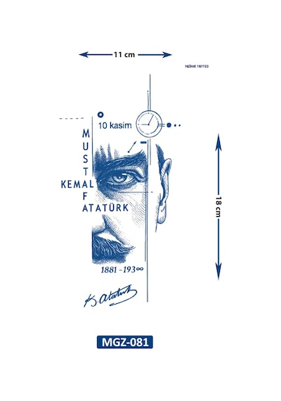 Mustafa Kemal Atatürk 1 Ay Kalıcı Geçici Dövme Yapıştırma Dövme