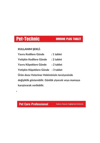 Immune Plus Tablet Kedi Ve Köpekler İçin Bağışıklık Güçlendirici Takviye Beta-glucan, Propolis, Vitamin C Ve Bitkisel Ekstratlar 75 Tablet