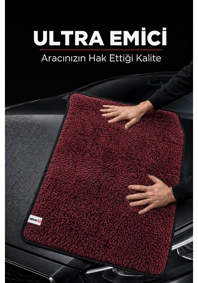 600 Gsm Mikrofiber Araç Kurulama Havlusu 50x70 Cm Ultra Emici İz Bırakmaz Bordo Siyah Kırçıllı