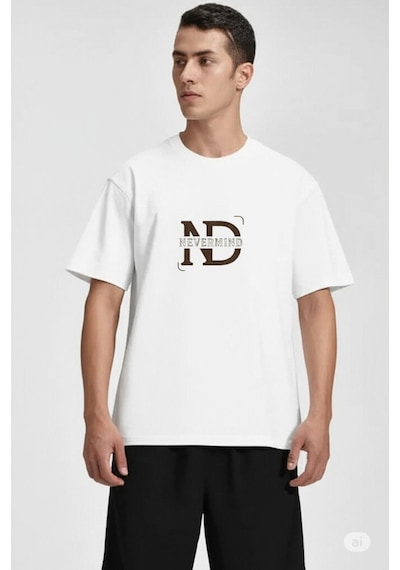 Nevermind Baskılı Oversize Tişört Erkek Streetwear T-shirt Beyaz