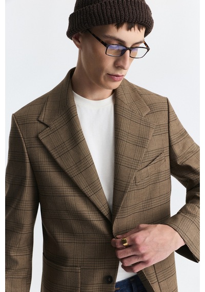 Antioch Ekose Relax Fit Blazer Ceket Camel
