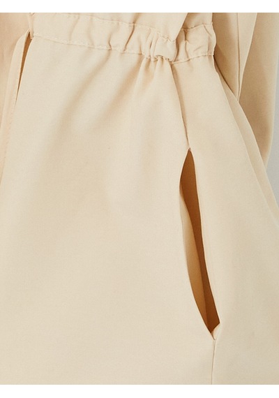 Lcw Modest Bej Gömlek Yaka Oversize Kadın Trençkot