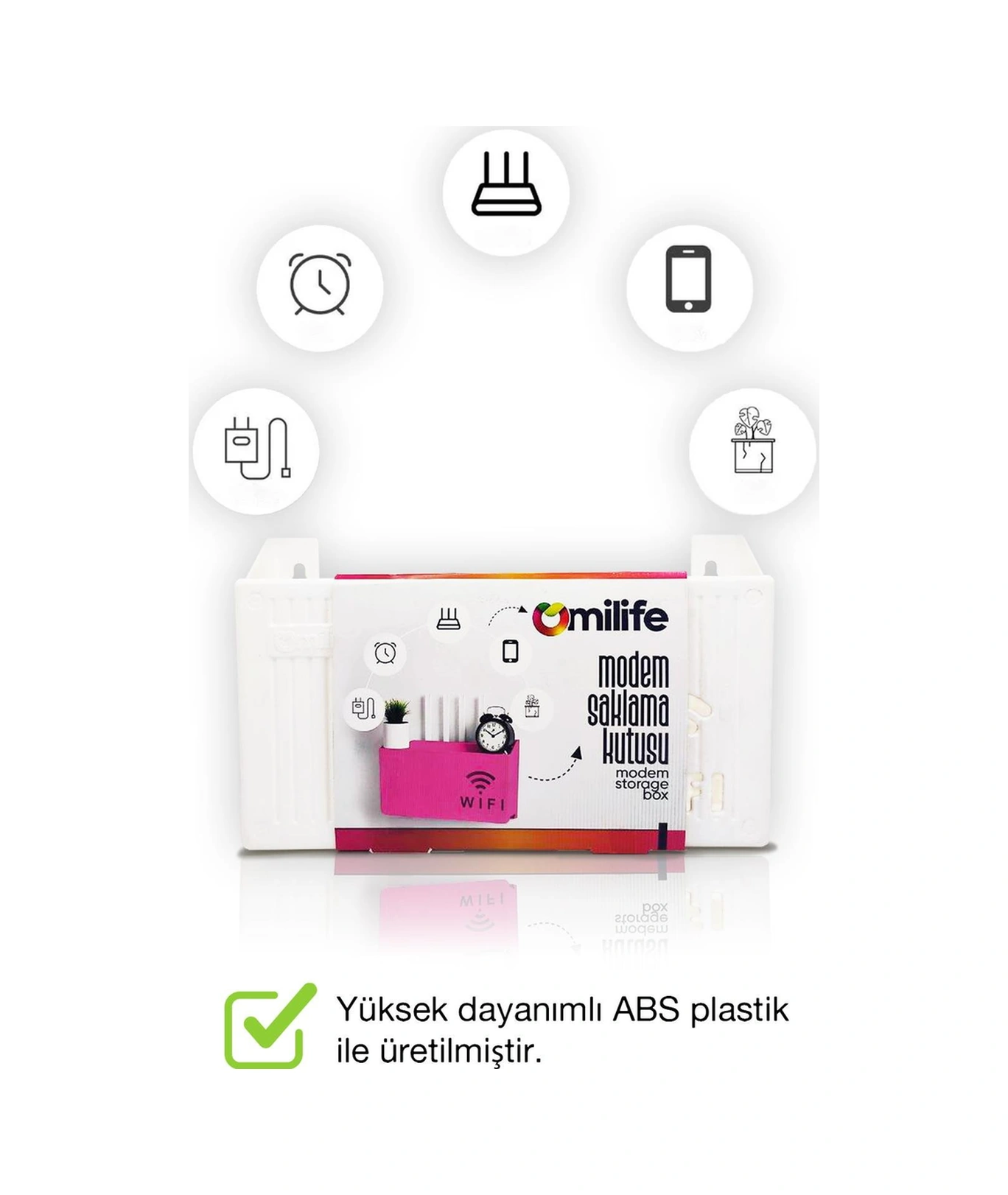 Duvara Asılabilir Wifi Vidalı Askı Yapışkanlı Modem Kutusu WiFi Router Rafı 25x15x6 cm