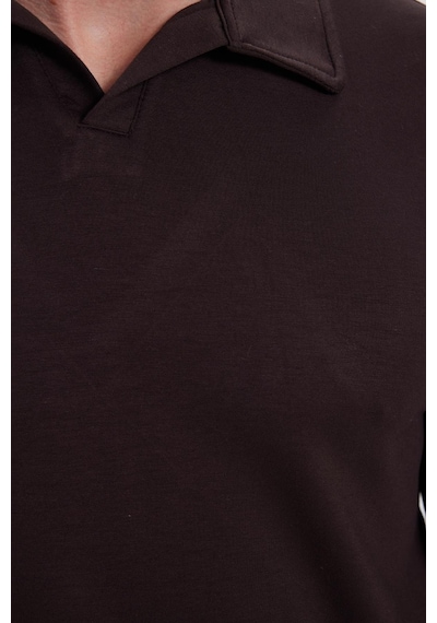 Tudors Erkek Relax Fit Rahat Kesim Polo V Yaka Kahverengi Sweatshirt-41921 Kahverengi