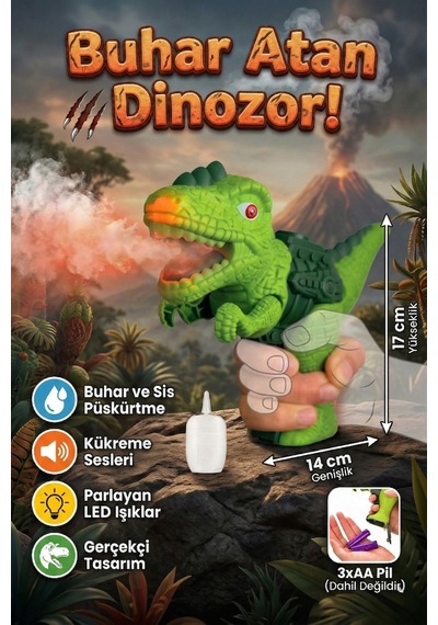 Dinozor Su Tabancası Işıklı, Kükreme Sesli Ve Buhar Atan Oyuncak