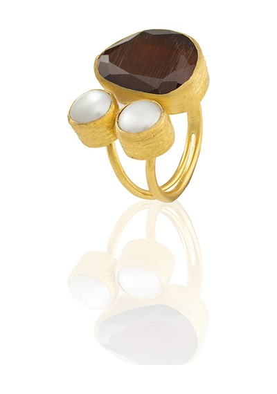 Kadir Jewellery 22 Ayar Altın Kaplama Kadın Zirkon Taşlı Yüzük-el İşçiliği Ve Özel Tasarım Kahverengi