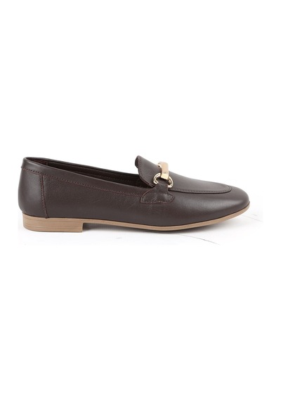 Libero L081.24217 Metal Toka Detaylı Düz Taban Kadın Loafer Ayakkabı Kahve