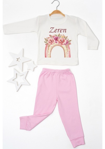 Pia Baby İsme Özel Kız Çocuk 2 Adet Pijama Takımı %100 Pamuk Penye İsim Baskılı Kişiye Özel Kreş Pijaması Hediye Seti 11166p15pi Krem