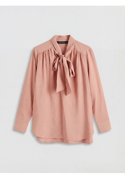 Lcw Studıo Pembe Fular Yaka Büzgülü Oversize Bluz