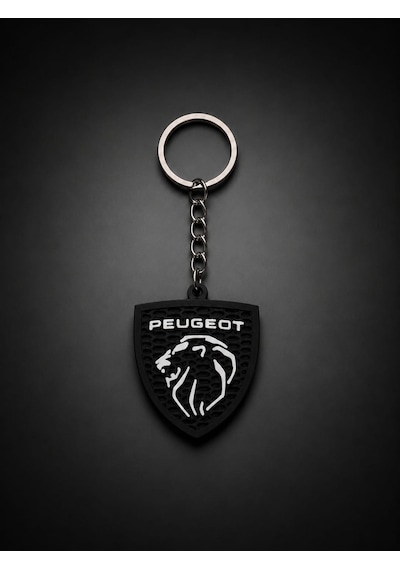 Peugeot Logolu Anahtarlık Aslan Amblemli Otomobil Anahtarlığı Siyah Beyaz