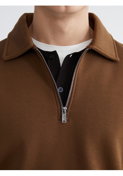 Lcw Vision Kahverengi Polo Yaka Erkek Kalın Sweatshirt