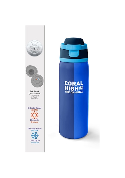 Coral High Renkli Çizgili Desenli Pipetli Ve Direkt İçim Çelik Termos 800 Ml 38555 Saks Mavi