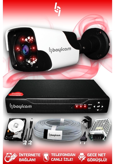 Bayicam 1 Kameralı Panda 1 Dış Kamera Set 320 GB HDD Full HD Gece Görüşlü Güvenlik Kamerası Sistemi