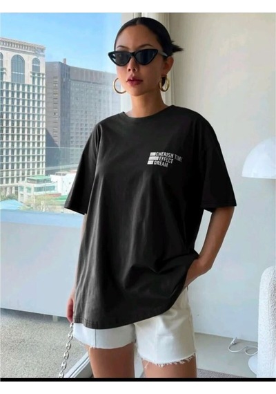 Medinenur Cherish Time Effect Baskılı Unisex Tshirt Siyah