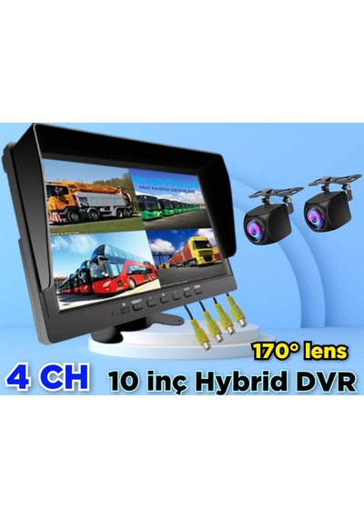 10 İnç Dvr Ekran 2 Adet 170'' Balık Gözü Lens Geniş Açı Kamera