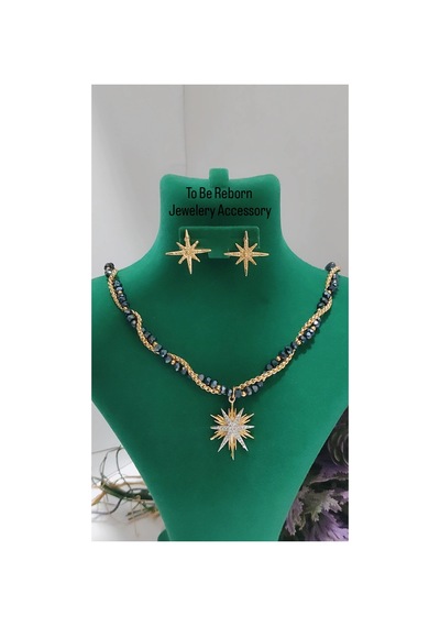 Çelik Tasarım Kolye Küpe Set Sarı Sarı