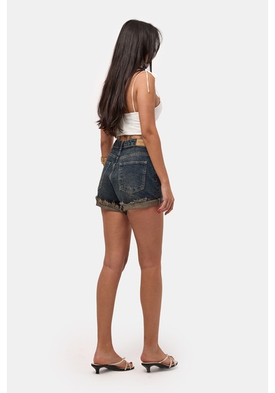 Itsbasic Kadın Koyu Kot 10s6 Mini Yırtık Detaylı Denim Şort