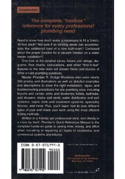 Plumber's Quick-Reference Manual Tables Charts And Calculations