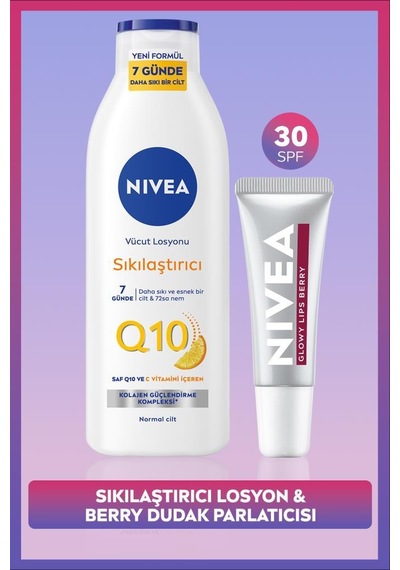 Q10 7 Günde Sıkılaştırıcı Vücut Bakım Losyonu 250ml Ve Berry Renkli Nemlendirici Dudak Kremi