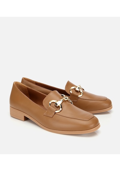 Hotiç Kadın Deri Kahverengi Tokalı Klasik Loafer