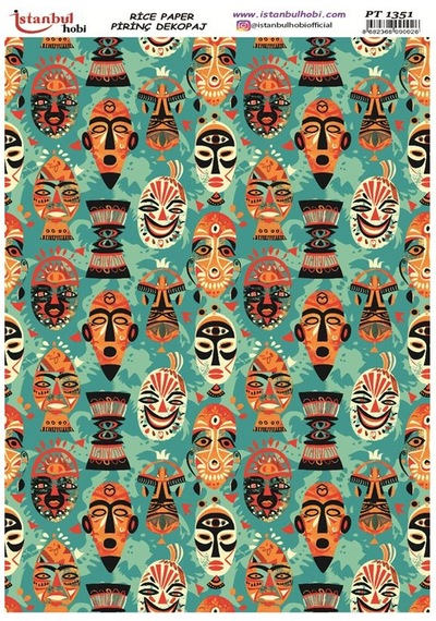 Pirinç Dekopaj Kağıdı 30x42cm Pt-1351 Afrika Maske Kabile