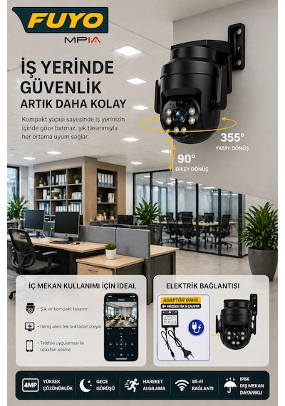 Mpia Fuyo Wifi 4mp Fullhd Ptz Akıllı Güvenlik Kamerası Hieasy Gece Görüş Sesli Kişi Takibi + 12v Adaptör Mpia Fuyo Wifi 4mp Fullhd Ptz Akıllı Güvenlik Kamerası Hieasy Gece Görüş Sesli Kişi Takibi + 12v Adaptör